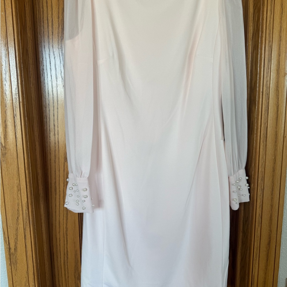 Karl Lagerfeld Cream Long Sleeve Dress with Pearl Cuffs